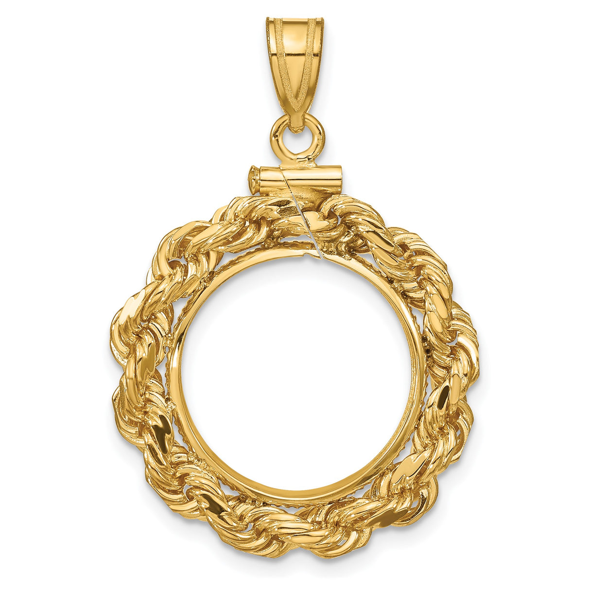 16 mm 14k Yellow Gold coin bezel pendant for Canadian $5 Maple Leaf