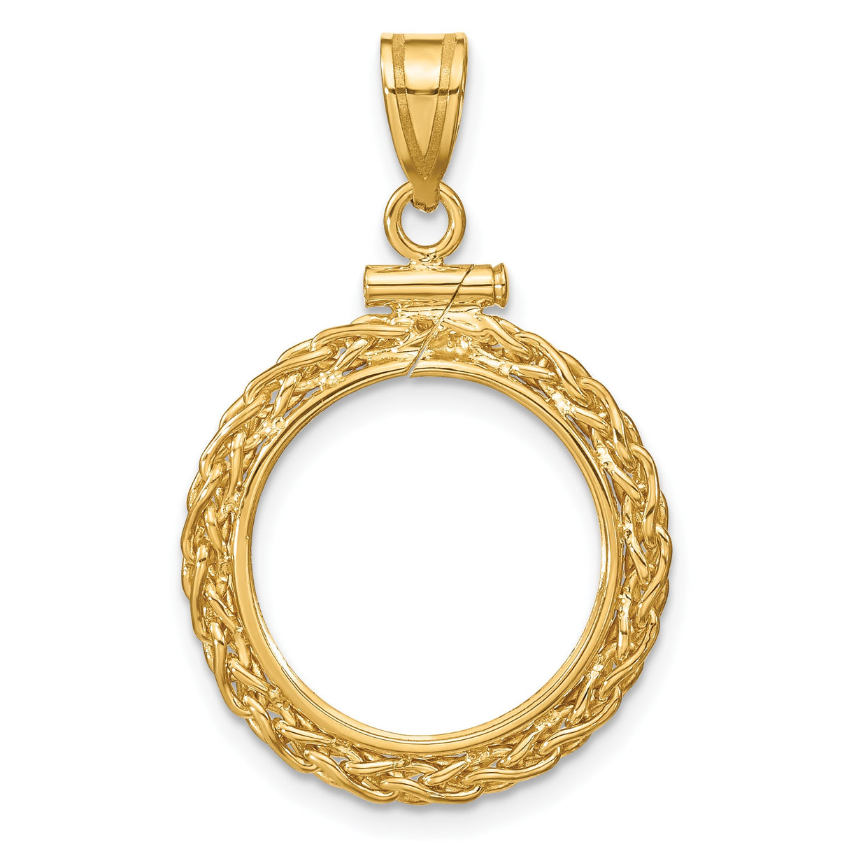 16 mm 14k Yellow Gold coin bezel pendant for Canadian $5 Maple Leaf — additional image