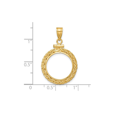 16 mm 14k Yellow Gold coin bezel pendant for Canadian $5 Maple Leaf — size reference (ruler)