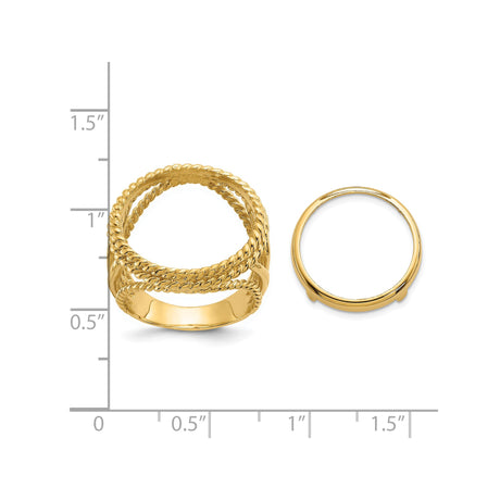 16 mm 14k Yellow Gold coin bezel ring for Canadian $5 Maple Leaf — size reference (ruler)
