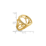 16 mm 14k Yellow Gold coin bezel ring for Canadian $5 Maple Leaf — size reference (ruler)