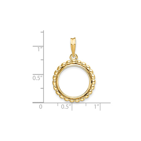 15 mm 14k Yellow Gold coin bezel pendant for Canadian $2 Maple Leaf — size reference (ruler)