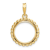15 mm 14k Yellow Gold coin bezel pendant for Canadian $2 Maple Leaf