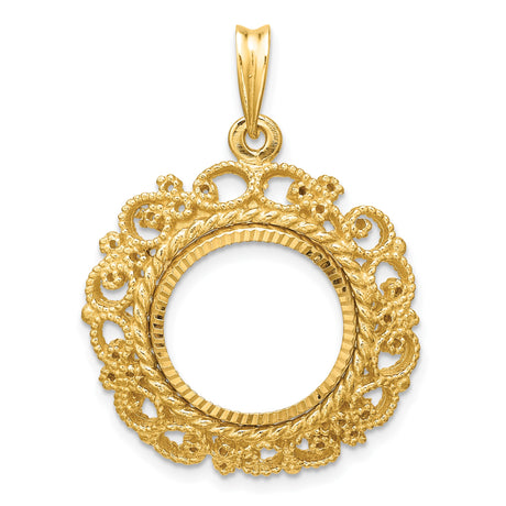 15 mm 14k Yellow Gold coin bezel pendant for Canadian $2 Maple Leaf
