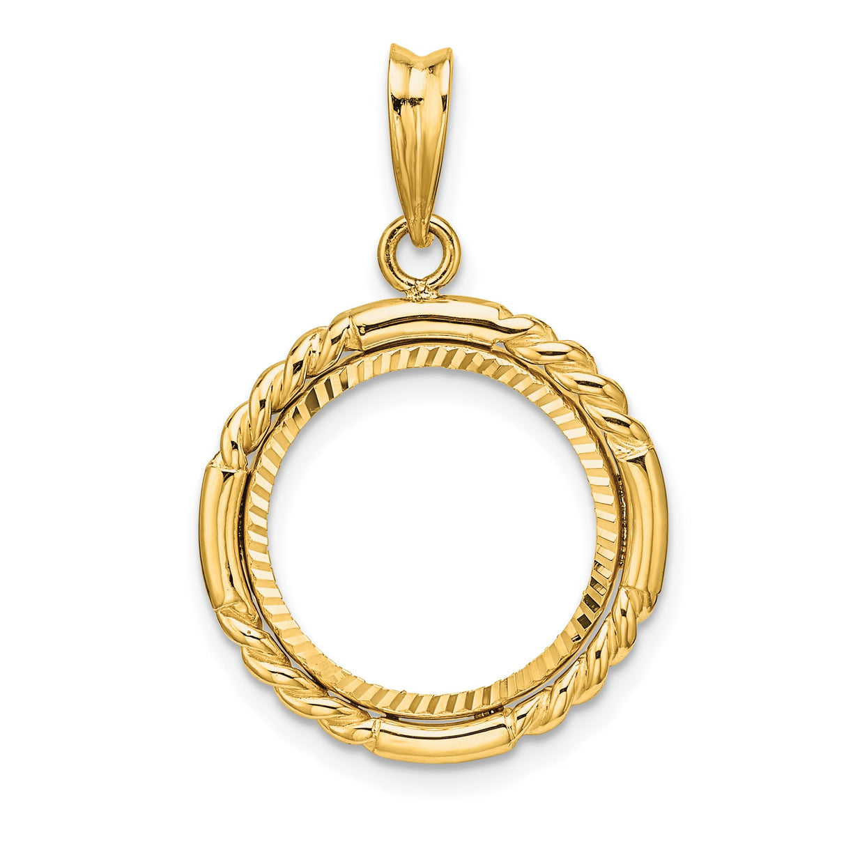 15 mm 14k Yellow Gold coin bezel pendant for Canadian $2 Maple Leaf
