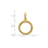 15 mm 14k Yellow Gold coin bezel pendant for Canadian $2 Maple Leaf — size reference (ruler)
