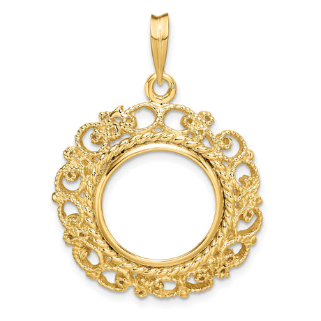 15 mm 14k Yellow Gold coin bezel pendant for Canadian $2 Maple Leaf