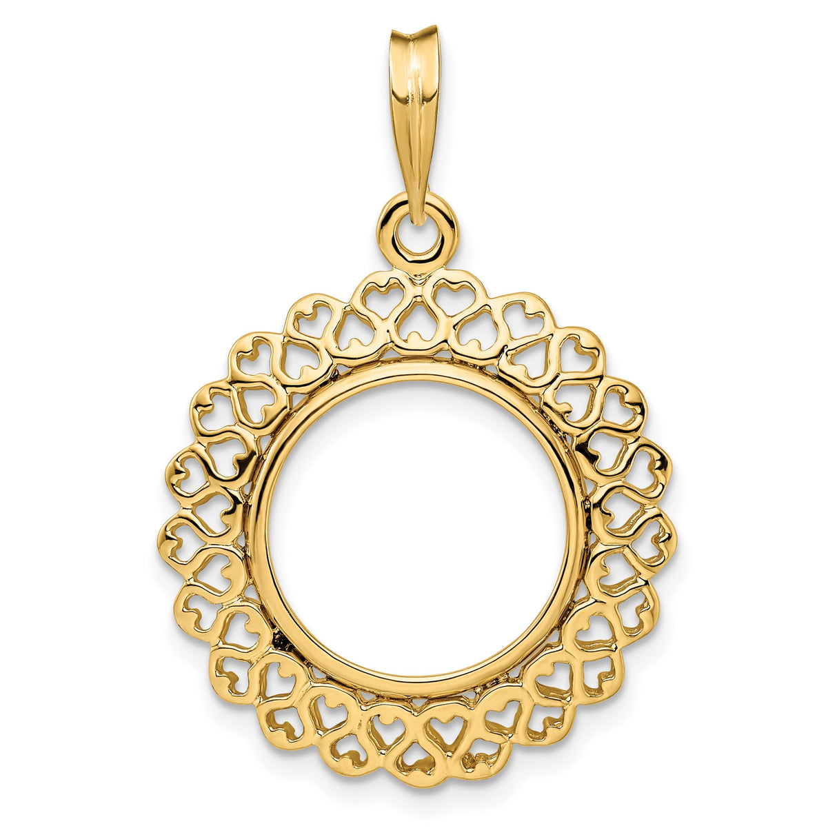 15 mm 14k Yellow Gold coin bezel pendant for Canadian $2 Maple Leaf