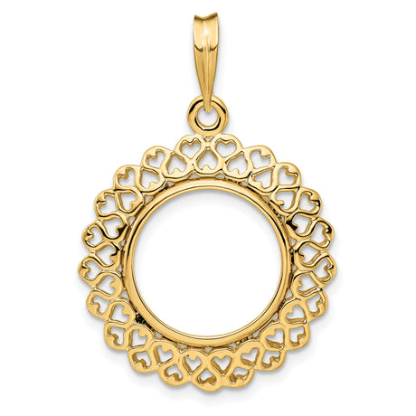 15 mm 14k Yellow Gold coin bezel pendant for Canadian $2 Maple Leaf