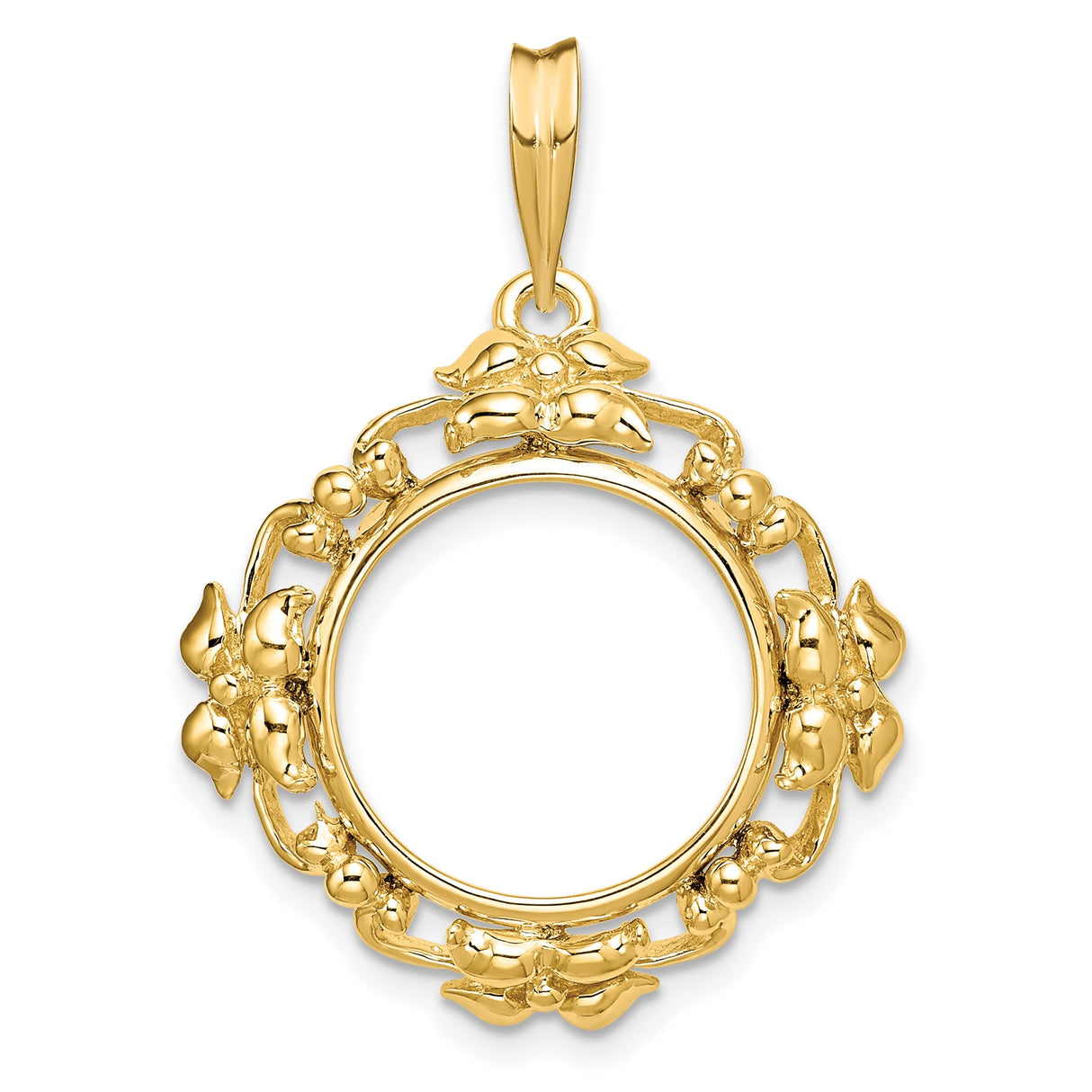 15 mm 14k Yellow Gold coin bezel pendant for Canadian $2 Maple Leaf