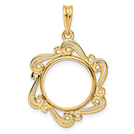 15 mm 14k Yellow Gold coin bezel pendant for Canadian $2 Maple Leaf
