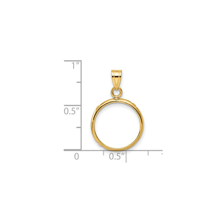 15 mm 14k Yellow Gold coin bezel pendant for Canadian $2 Maple Leaf — size reference (ruler)