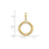 15 mm 14k Yellow Gold coin bezel pendant for Canadian $2 Maple Leaf — size reference (ruler)