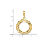 15 mm 14k Yellow Gold coin bezel pendant for Canadian $2 Maple Leaf — size reference (ruler)