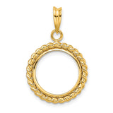 15 mm 14k Yellow Gold coin bezel pendant for Canadian $2 Maple Leaf