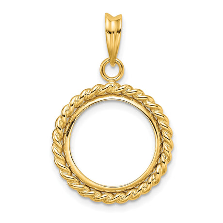 15 mm 14k Yellow Gold coin bezel pendant for Canadian $2 Maple Leaf