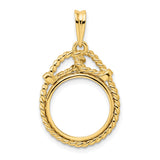 15 mm 14k Yellow Gold coin bezel pendant for Canadian $2 Maple Leaf