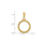 15 mm 14k Yellow Gold coin bezel pendant for Canadian $2 Maple Leaf — size reference (ruler)