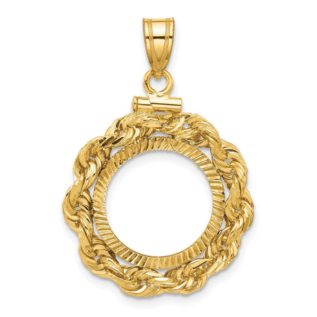 15 mm 14k Yellow Gold coin bezel pendant for Canadian $2 Maple Leaf