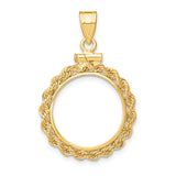 15 mm 14k Yellow Gold coin bezel pendant for Canadian $2 Maple Leaf