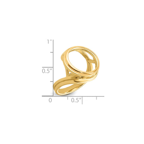 15 mm 14k Yellow Gold coin bezel ring for Canadian $2 Maple Leaf — size reference (ruler)