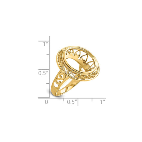 15 mm 14k Yellow Gold coin bezel ring for Canadian $2 Maple Leaf — size reference (ruler)