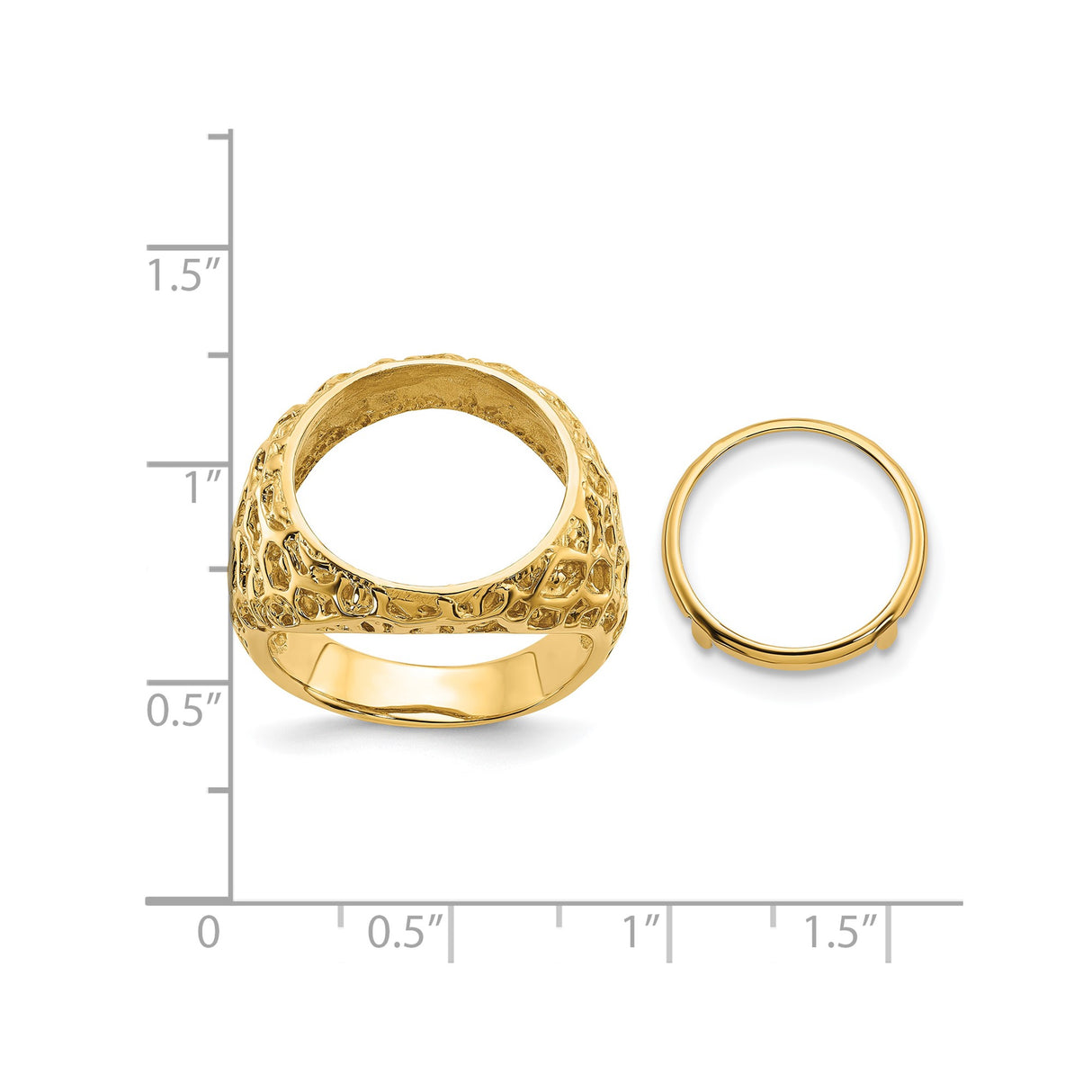 15 mm 14k Yellow Gold coin bezel ring for Canadian $2 Maple Leaf — size reference (ruler)