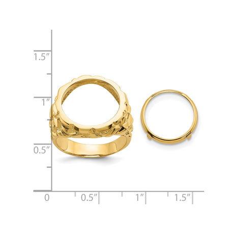 15 mm 14k Yellow Gold coin bezel ring for Canadian $2 Maple Leaf — size reference (ruler)