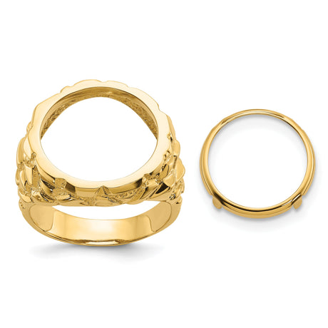 15 mm 14k Yellow Gold coin bezel ring for Canadian $2 Maple Leaf