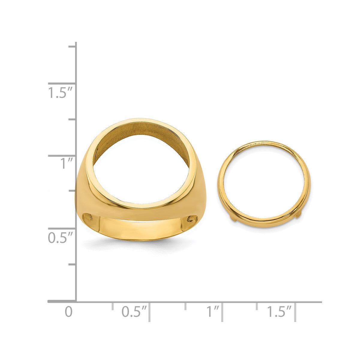 15 mm 14k Yellow Gold coin bezel ring for Canadian $2 Maple Leaf — size reference (ruler)