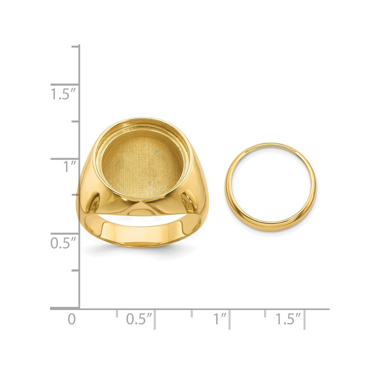 15 mm 14k Yellow Gold coin bezel ring for Canadian $2 Maple Leaf — size reference (ruler)