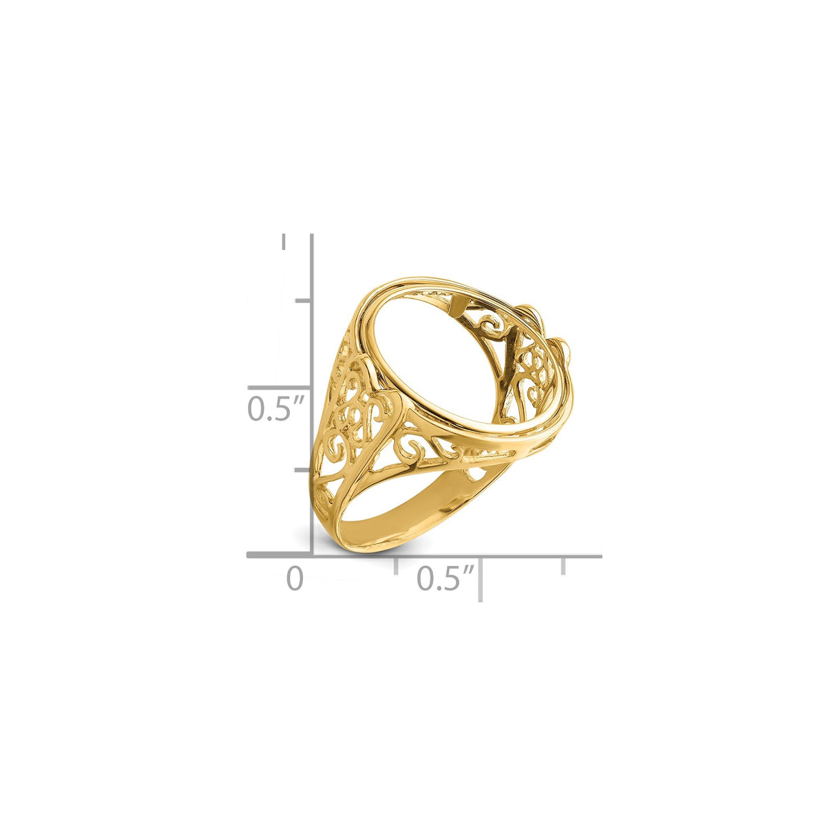 15 mm 14k Yellow Gold coin bezel ring for Canadian $2 Maple Leaf — size reference (ruler)