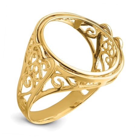 15 mm 14k Yellow Gold coin bezel ring for Canadian $2 Maple Leaf