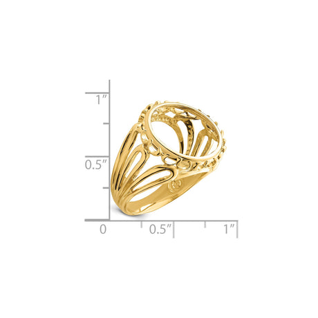 15 mm 14k Yellow Gold coin bezel ring for Canadian $2 Maple Leaf — size reference (ruler)
