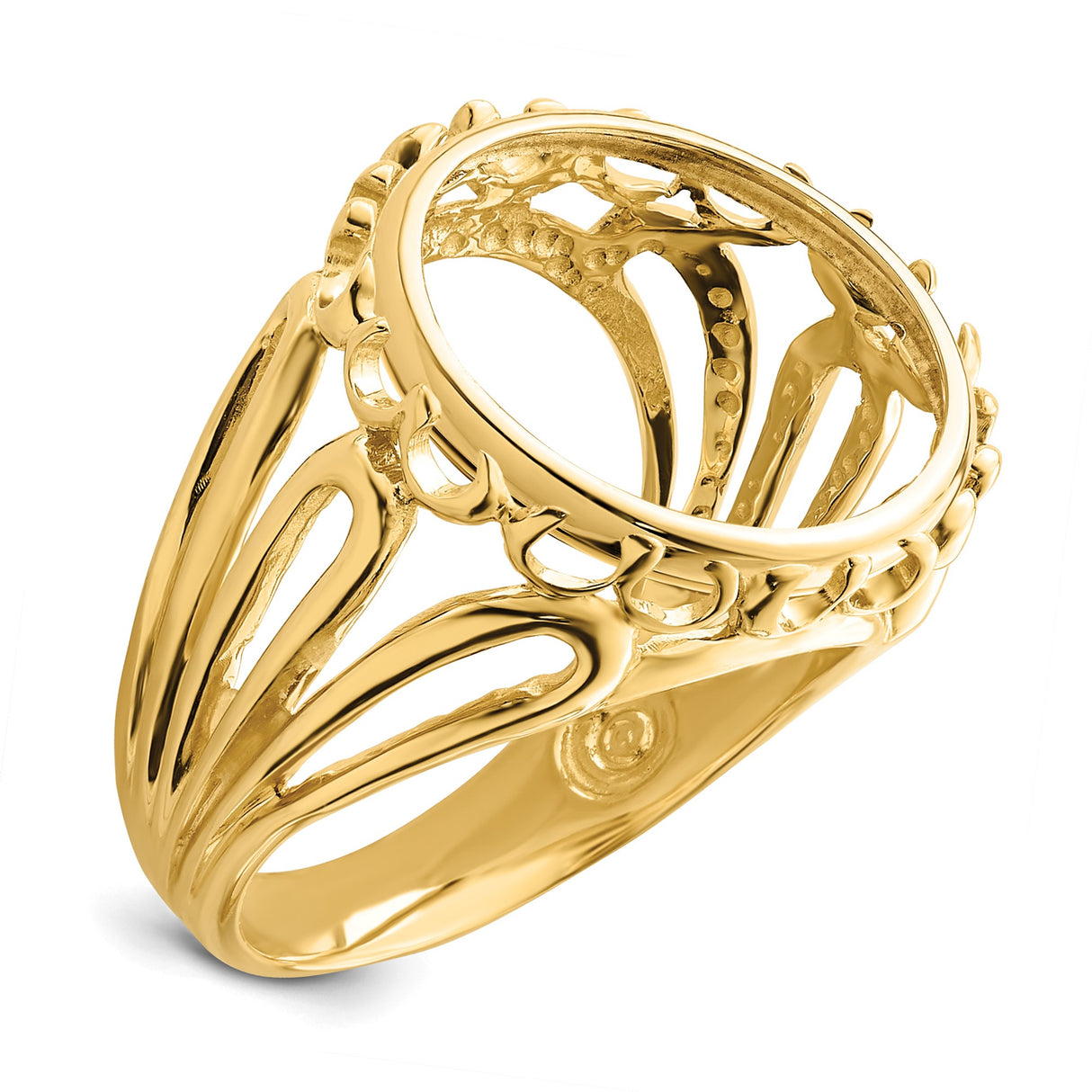 15 mm 14k Yellow Gold coin bezel ring for Canadian $2 Maple Leaf