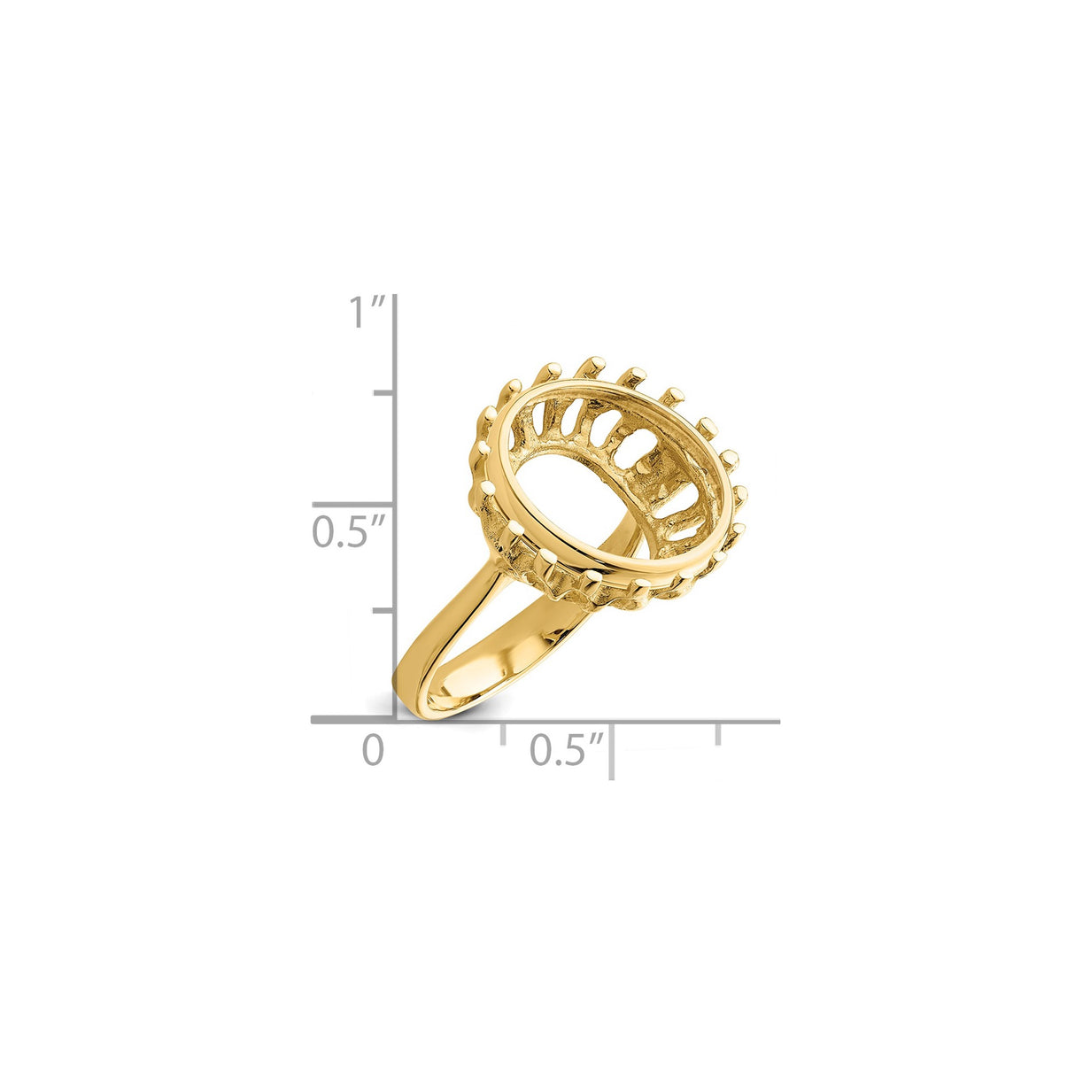 15 mm 14k Yellow Gold coin bezel ring for Canadian $2 Maple Leaf — size reference (ruler)