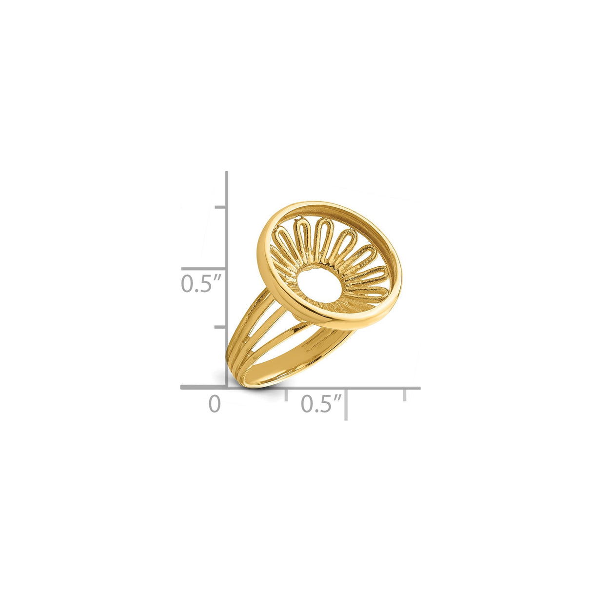 15 mm 14k Yellow Gold coin bezel ring for Canadian $2 Maple Leaf — size reference (ruler)