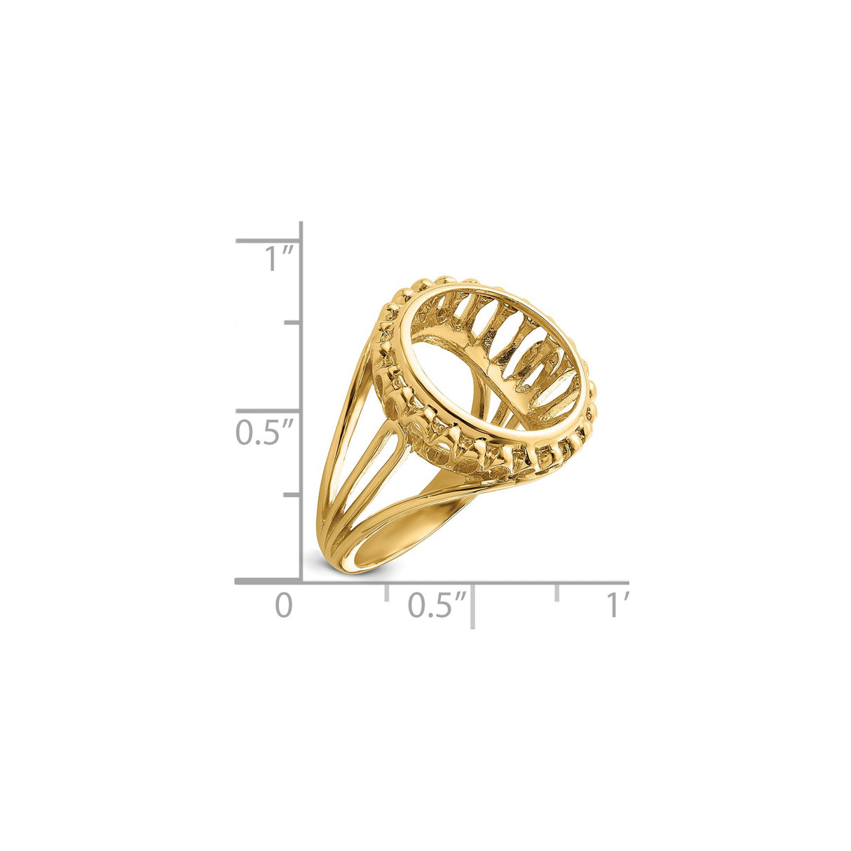 15 mm 14k Yellow Gold coin bezel ring for Canadian $2 Maple Leaf — size reference (ruler)