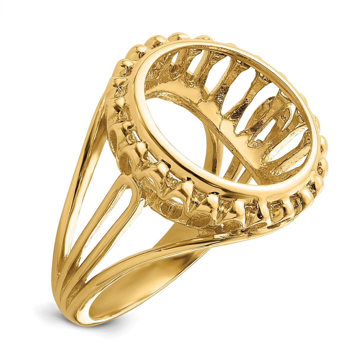 15 mm 14k Yellow Gold coin bezel ring for Canadian $2 Maple Leaf