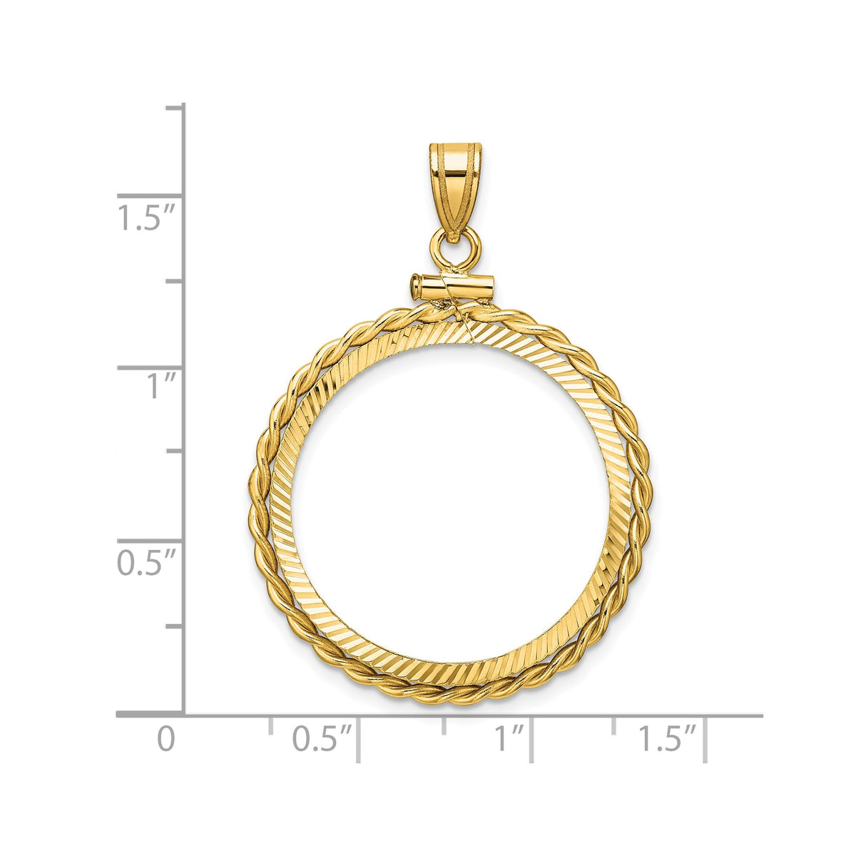 25 mm 14k Yellow Gold coin bezel pendant for Canadian $20 Maple Leaf — size reference (ruler)