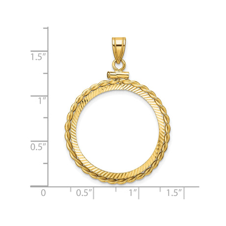 25 mm 14k Yellow Gold coin bezel pendant for Canadian $20 Maple Leaf — size reference (ruler)