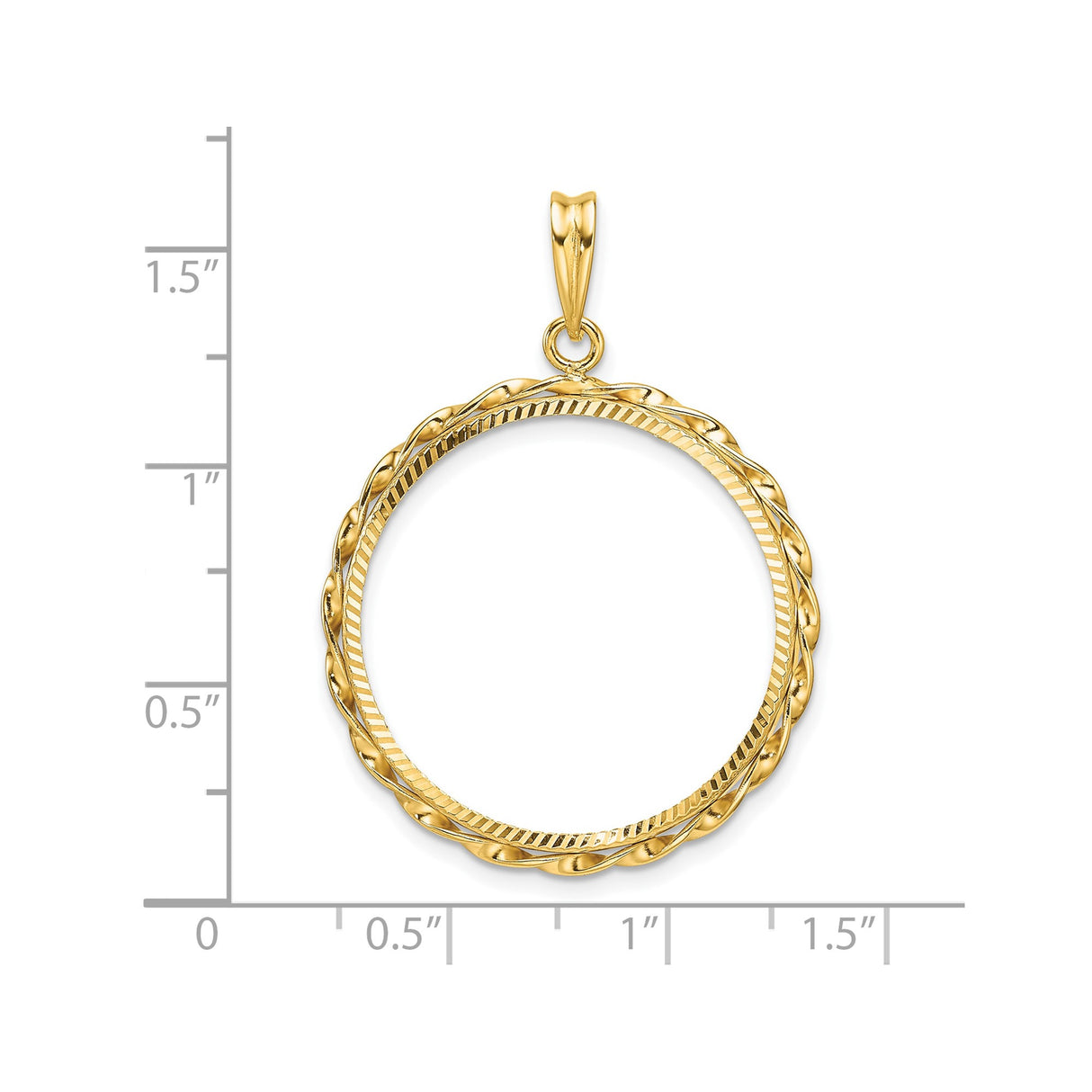 25 mm 14k Yellow Gold coin bezel pendant for Canadian $20 Maple Leaf — size reference (ruler)