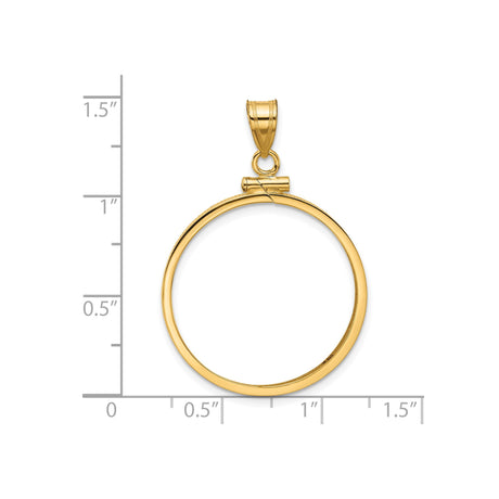 25 mm 14k Yellow Gold coin bezel pendant for Canadian $20 Maple Leaf — size reference (ruler)