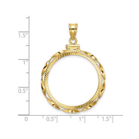 25 mm 14k Yellow Gold coin bezel pendant for Canadian $20 Maple Leaf — size reference (ruler)