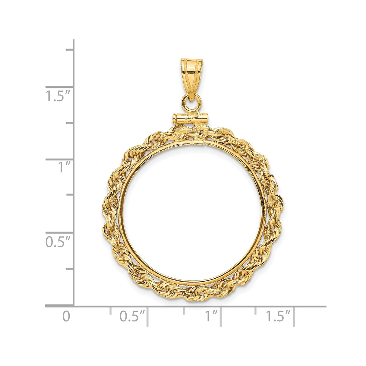 25 mm 14k Yellow Gold coin bezel pendant for Canadian $20 Maple Leaf — size reference (ruler)