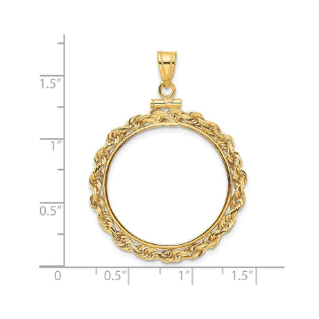 25 mm 14k Yellow Gold coin bezel pendant for Canadian $20 Maple Leaf — size reference (ruler)