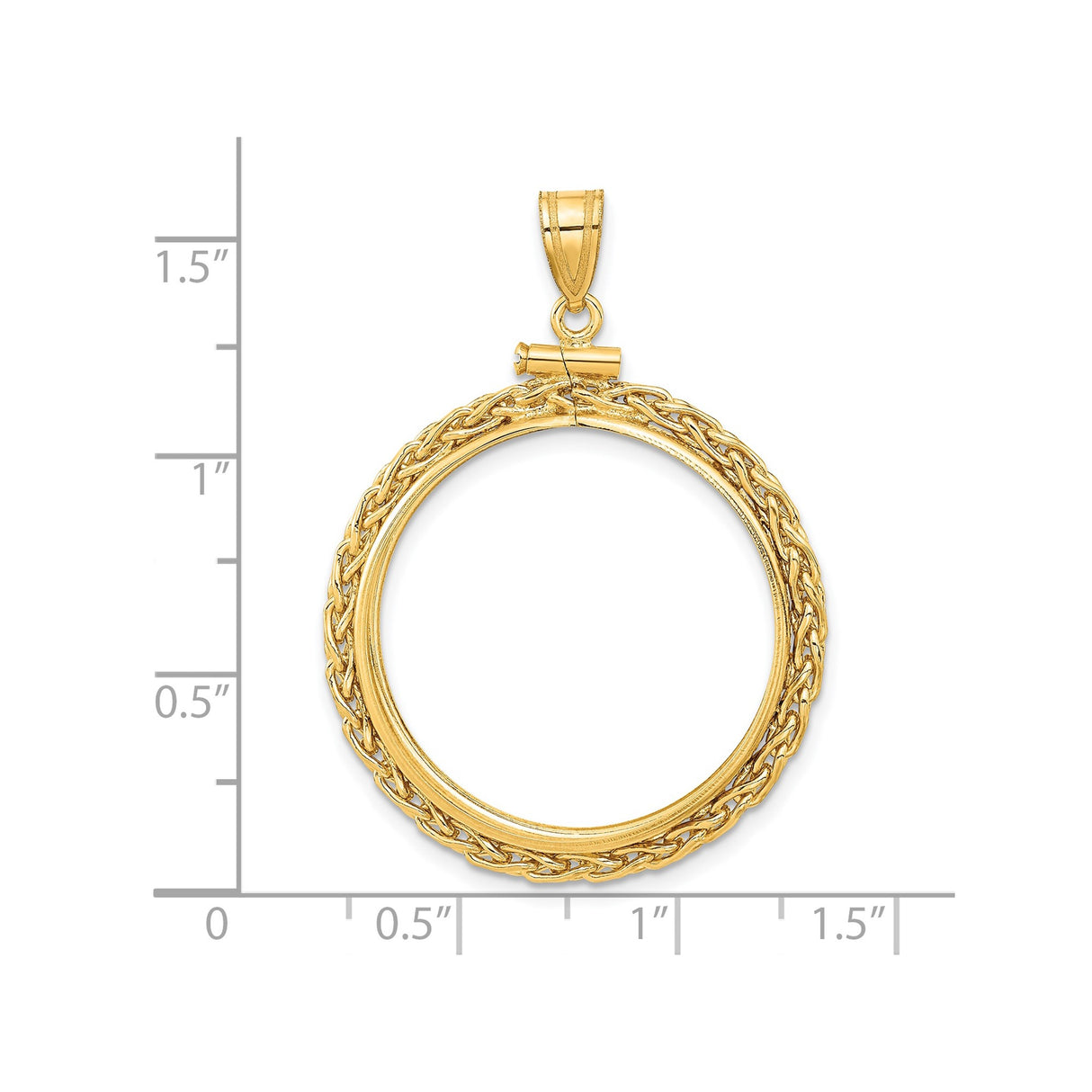 25 mm 14k Yellow Gold coin bezel pendant for Canadian $20 Maple Leaf — size reference (ruler)
