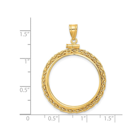25 mm 14k Yellow Gold coin bezel pendant for Canadian $20 Maple Leaf — size reference (ruler)