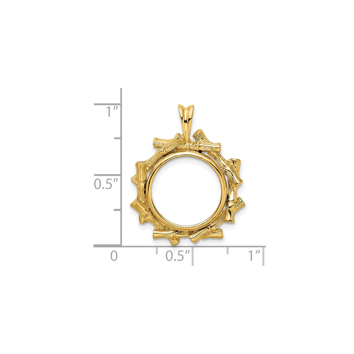 14 mm 14k Yellow Gold coin bezel pendant for Canadian $1 Maple Leaf — size reference (ruler)