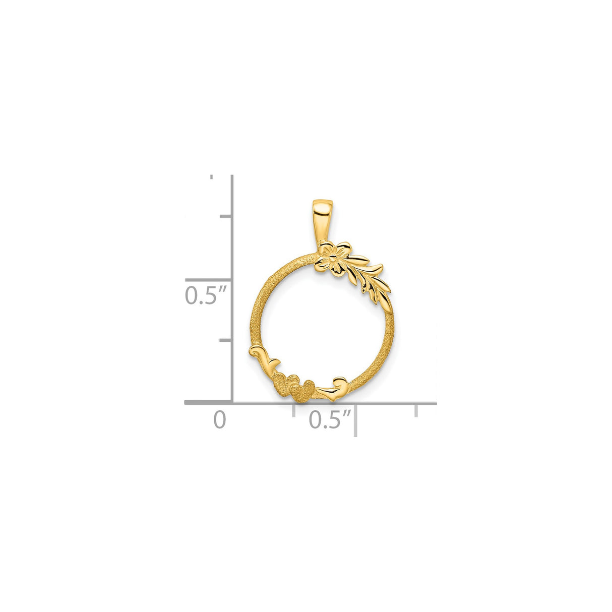 14 mm 14k Yellow Gold coin bezel pendant for Canadian $1 Maple Leaf — size reference (ruler)